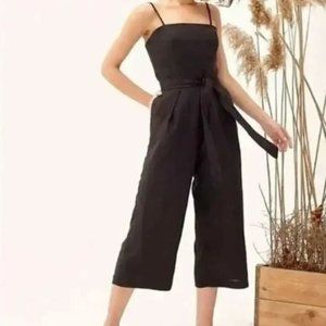 J Crew Linen Jumpsuit Wide Leg Pockets Cropped Spaghetti Strap - Size 8